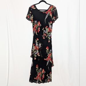 Vintage Eva Blue Floral Maxi Dress Beaded